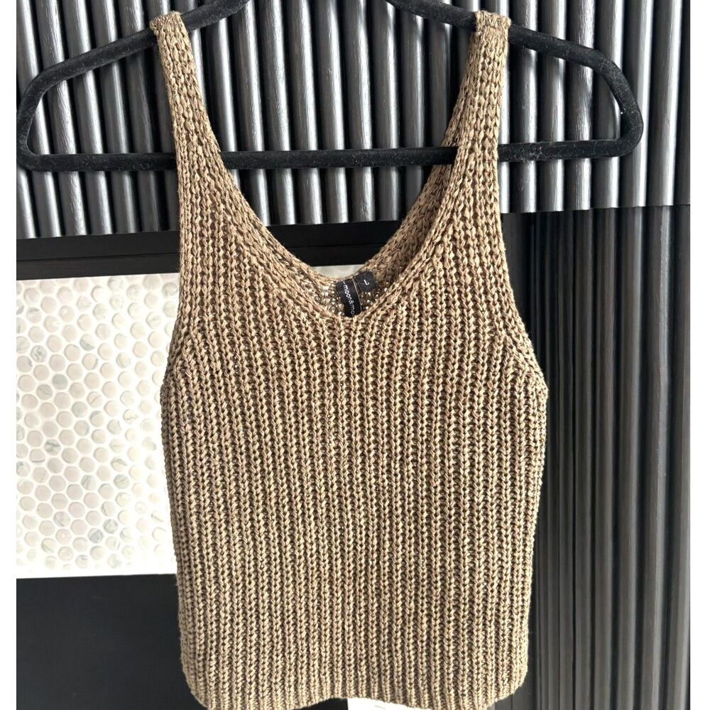 ✨ Moon & Madison Open Knit Crochet Sweater Tank Top Olive Khaki L ✨